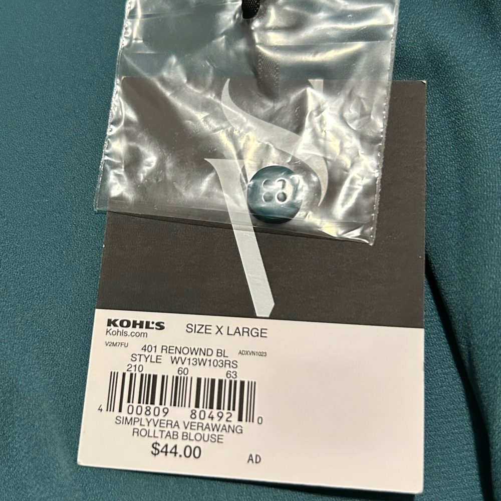 Simply Vera Wang Teal Roll Tab Relaxed Blouse - Picture 11 of 12